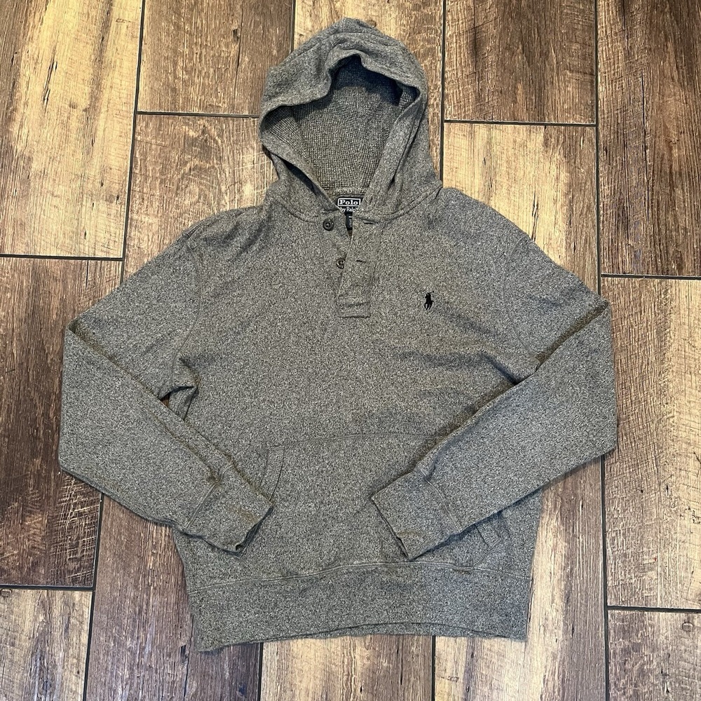 VTG Polo Ralph Lauren Hoodie Men M Gray Sweatshirt Double Button VTG 90s Y2K